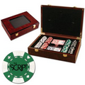 200 Foil Stamped poker chips in glossy wooden case - Card design